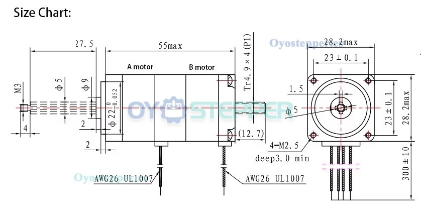 Pack de 10 motores paso a paso coaxiales multicapa NEMA 11 de 55mNm 0,67A 6,16V y 1,8&deg;